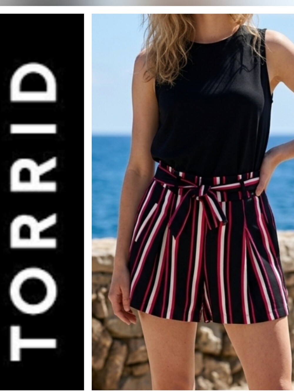 torrid High Waist Black Shorts with Pink and White Vertical Stripes